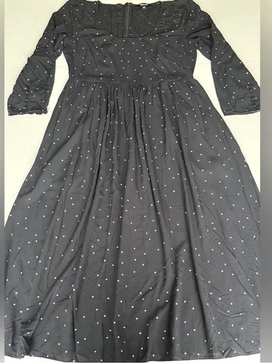 FIRM Madewell Alicia Long-Sleeve Scoop Neck Midi in Night Stars Polka Dot Medium - Picture 5 of 5